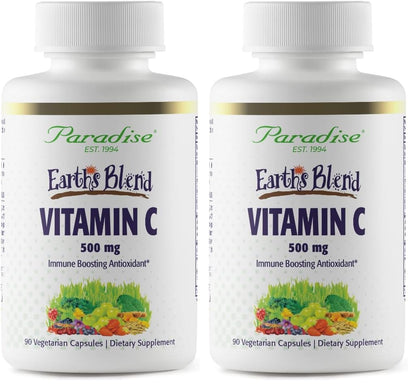 Paradise Herbs Earth's Blend Vitamin C with Nature's C, Adaptogens & Probiotics — ORAC Energy Greens Base, 90 Veg Capsules (Pack of 2)