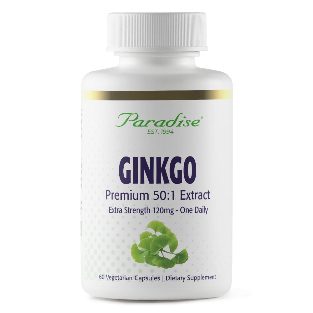 Paradise Herbs Ginkgo Biloba Extract - 50:1 Potent, Vegan, Gluten Free, 60 Capsules