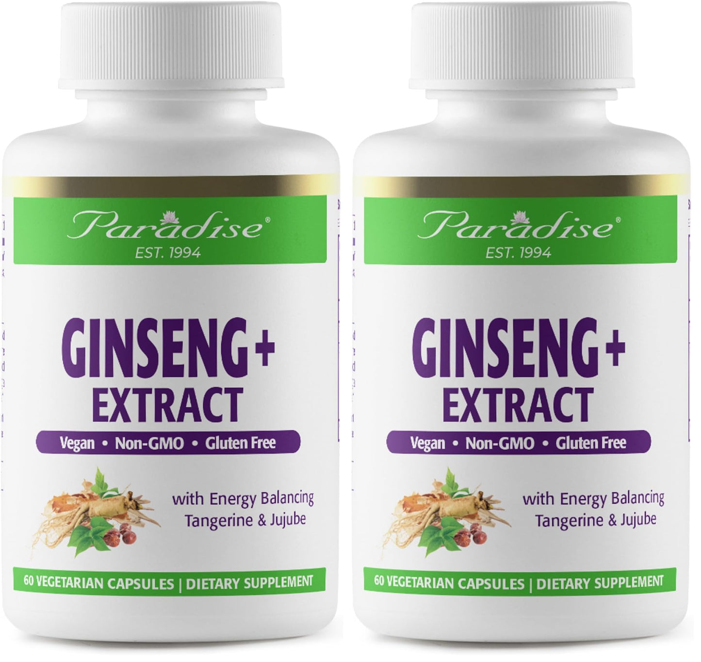 Paradise Herbs Ginseng Root Extract – Energy & Well-Being, Vegan, Non-GMO, Gluten Free, 60 Capsules (Pack of 2)