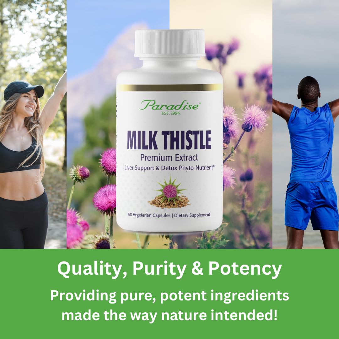 Paradise Herbs Milk Thistle – Active Whole Spectrum Extract, 120 Vegan Capsules