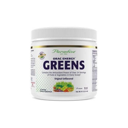 Paradise Herbs ORAC Energy Greens Powder | Antioxidant Power of 24 Fruits & Veggies per Scoop | 15 Servings