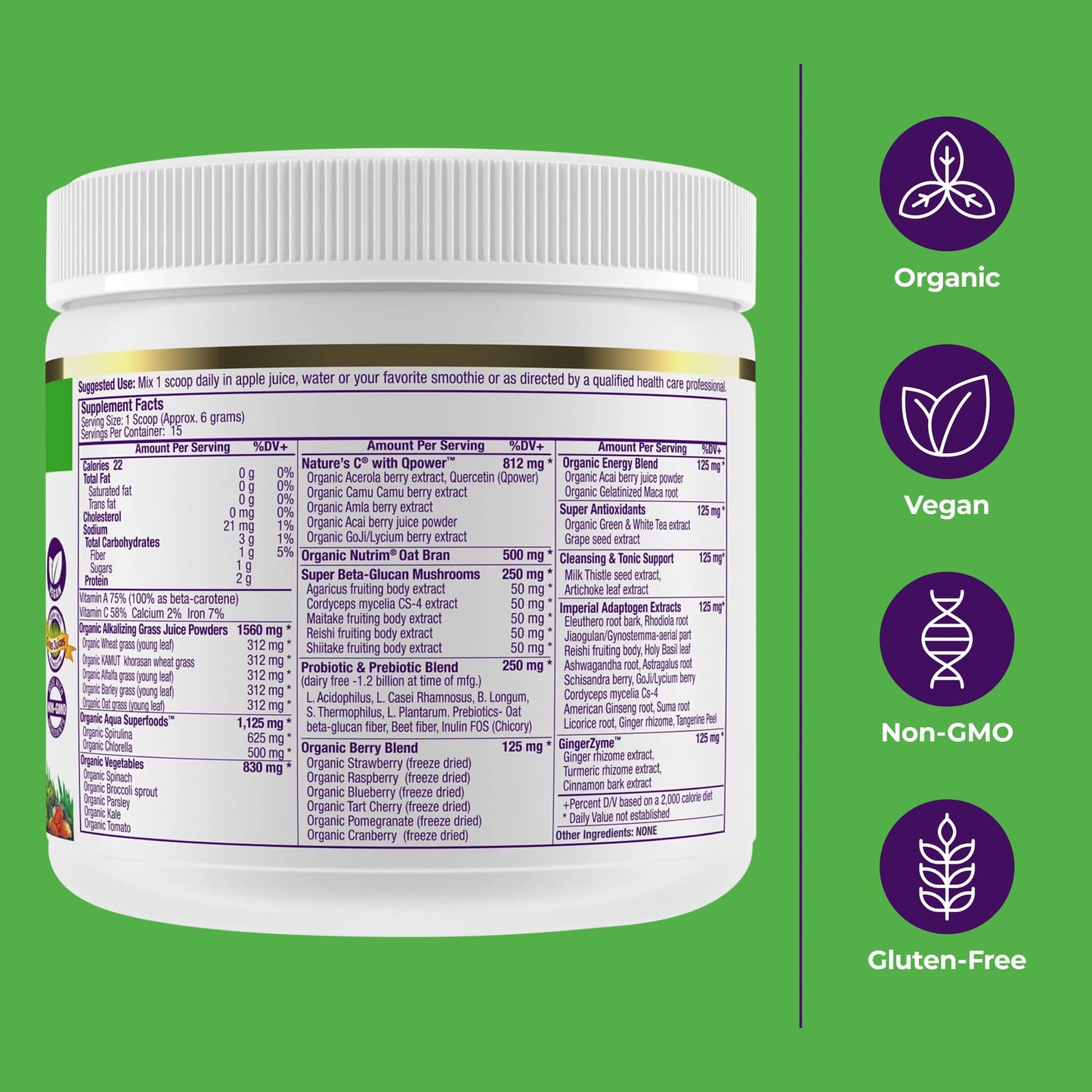 Paradise Herbs ORAC Energy Greens Powder | Antioxidant Power of 24 Fruits & Veggies per Scoop | 15 Servings