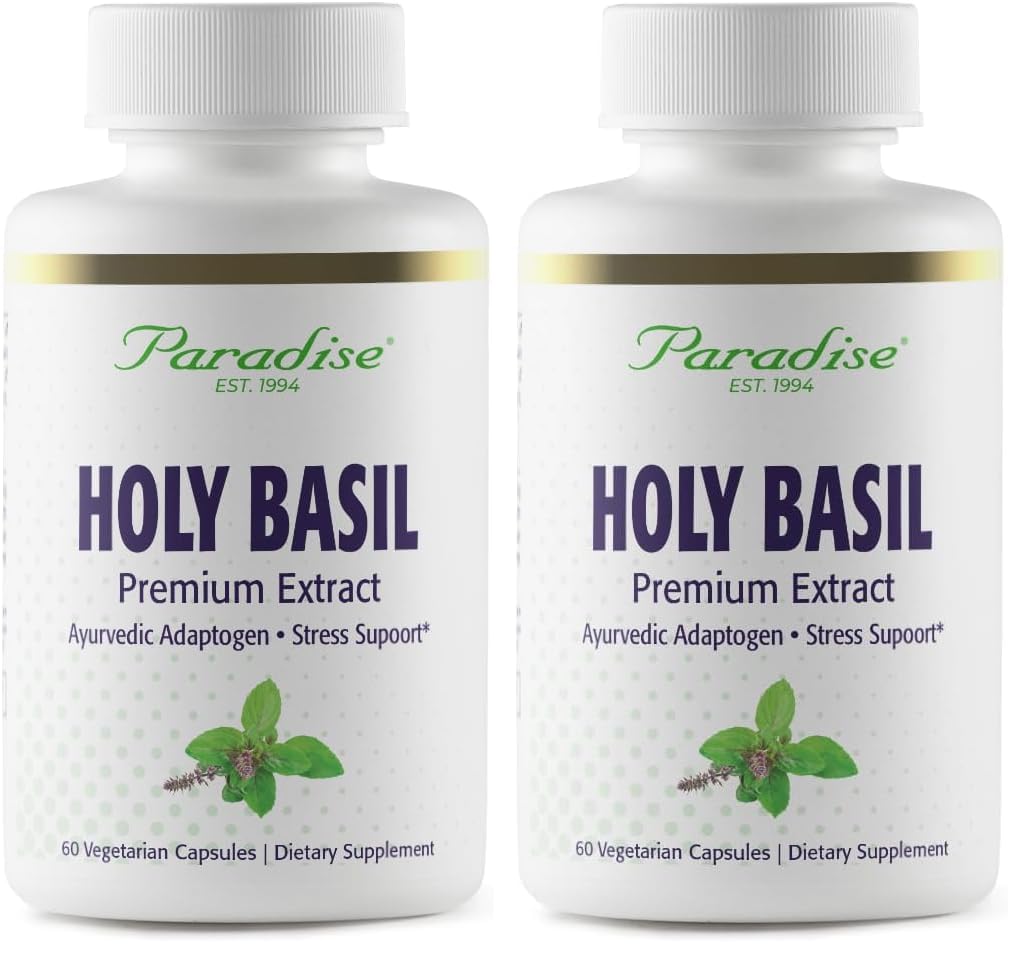 Paradise Herbs Organic Holy Basil Supplement – Whole Spectrum Extract – 60 Veg Caps (Pack of 2)
