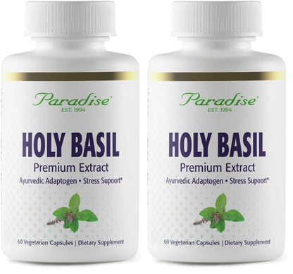 Paradise Herbs Organic Holy Basil Supplement – Whole Spectrum Extract – 60 Veg Caps (Pack of 2)