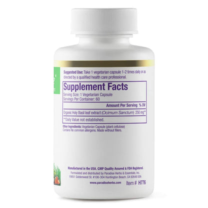 Paradise Herbs Organic Holy Basil Supplement – Whole Spectrum Extract – 60 Veg Caps (Pack of 2)