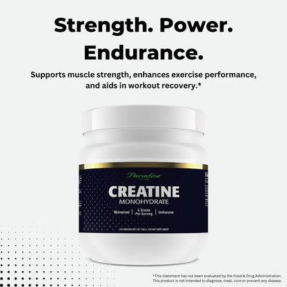 Paradise Creatine Monohydrate Powder – Micronized for Enhanced Absorption, 500g, 100 Servings