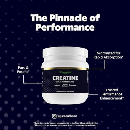 Paradise Creatine Monohydrate Powder – Micronized for Enhanced Absorption, 500g, 100 Servings
