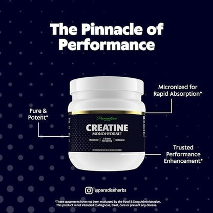 Paradise Creatine Monohydrate Powder – Micronized for Enhanced Absorption, 500g, 100 Servings