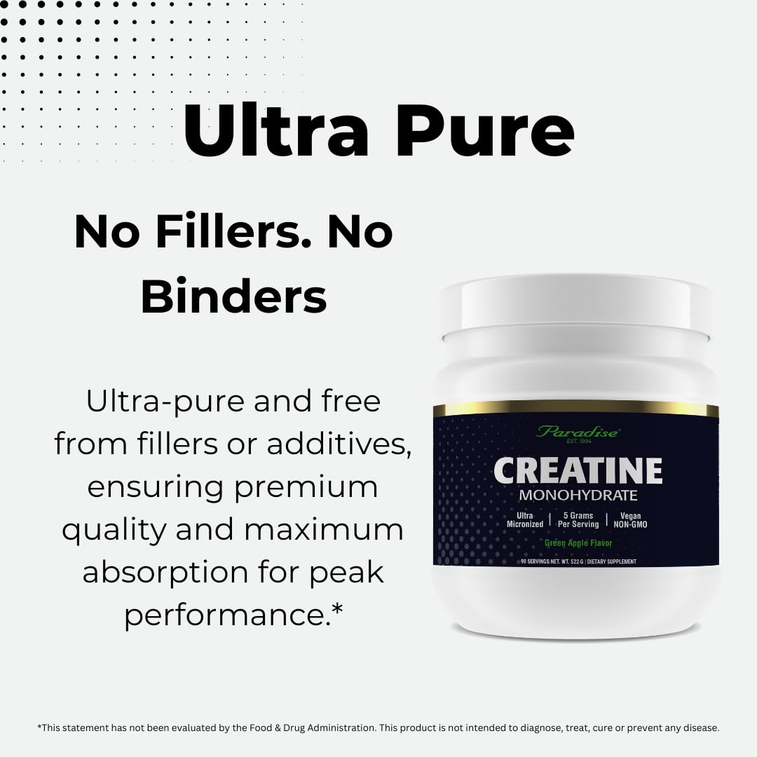 Paradise Creatine Monohydrate Powder – Micronized for Enhanced Absorption, 500g, 100 Servings