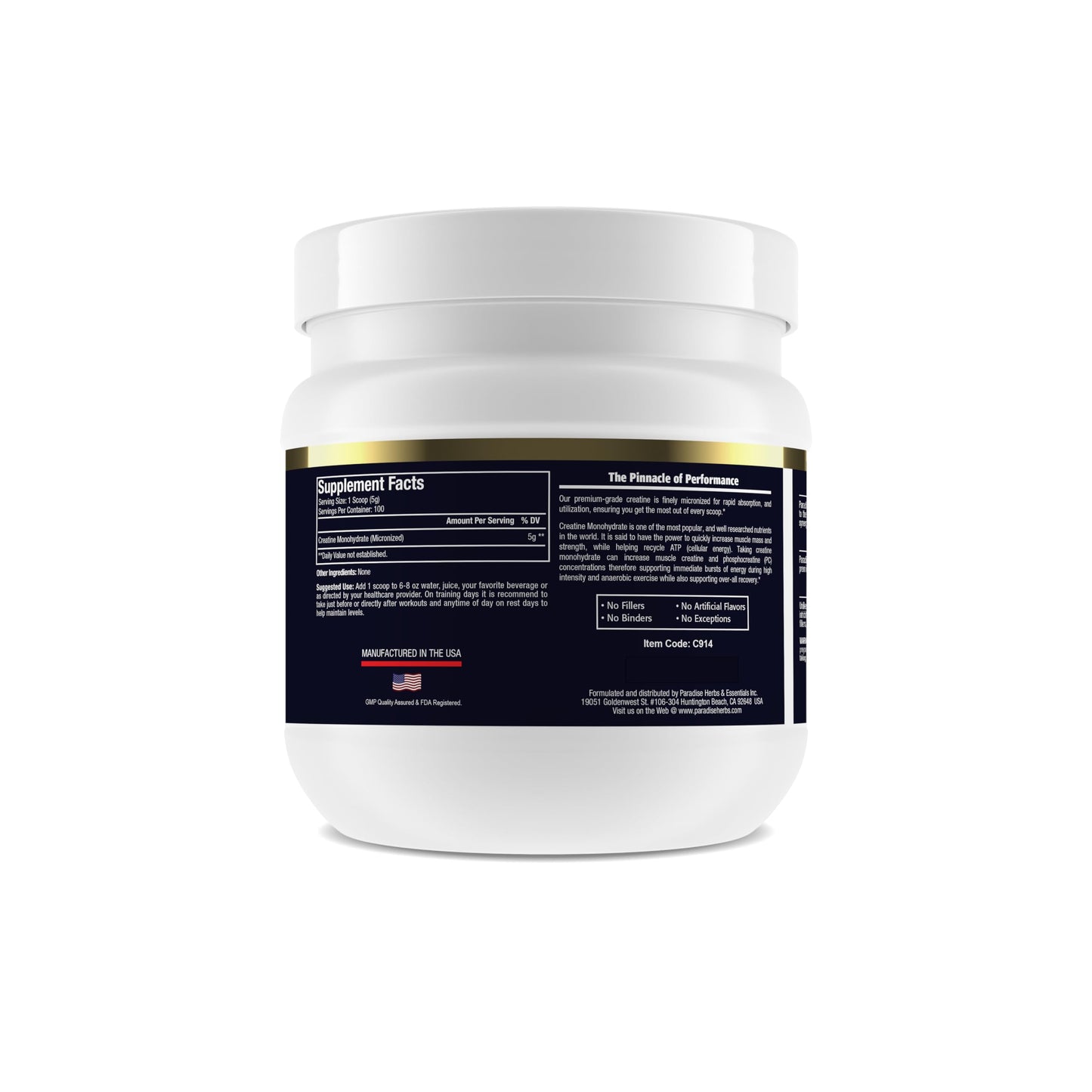 Paradise Creatine Monohydrate Powder – Micronized for Enhanced Absorption, 500g, 100 Servings