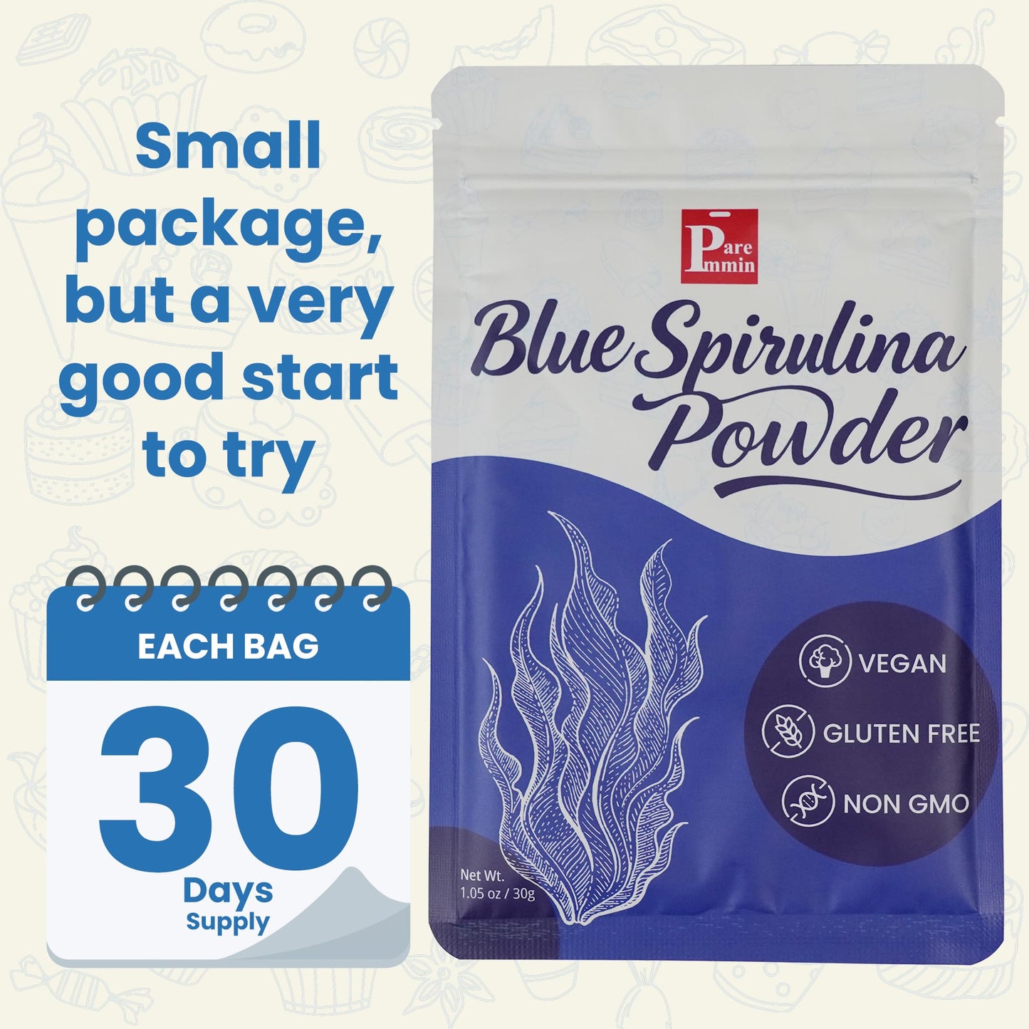 Paremmin Blue Spirulina Powder (Phycocyanin Extract) – 30g/1.05oz | 100% Pure Vegan Protein from Algae