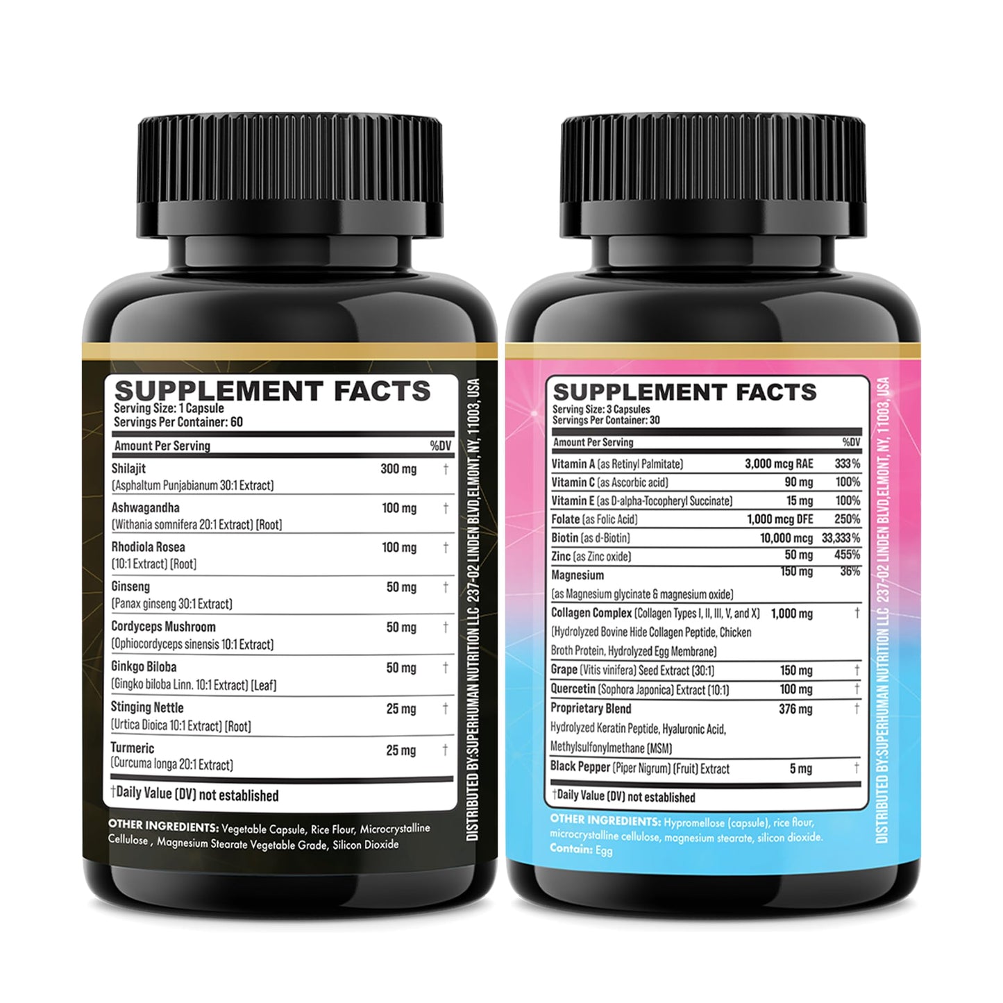 Parrox Adaptogen & Beauty Bundle – Rhodiola, Panax Ginseng, Ashwagandha, Cordyceps, Turmeric, Collagen, Biotin, Keratin, MSM, Hyaluronic Acid, Zinc, Quercetin, Vitamin C, A & E, Folate, Magnesium
