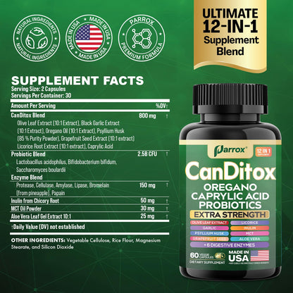 Parrox CanDitox Capsules – Botanical Digestive Support with Probiotics & Enzymes | 60 Capsules