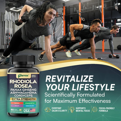 Parrox 8-in-1 Adaptogen Blend Capsules – Rhodiola Rosea, Ginseng, Ashwagandha, Turmeric – 60 Capsules