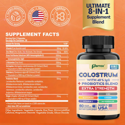 Parrox Colostrum Capsule – Grass-Fed 40% IgG, 8-in-1 Probiotic Wellness (180 Caps)