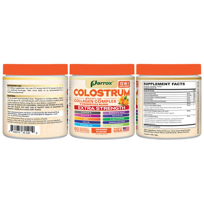 Parrox Colostrum Powder – Orange Flavor, 60 Servings, 40% IgG, Probiotics & Collagen