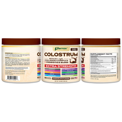 Parrox Colostrum Powder 40% IgG – 60 Servings (Chocolate) | Probiotics, Collagen & Vitamins