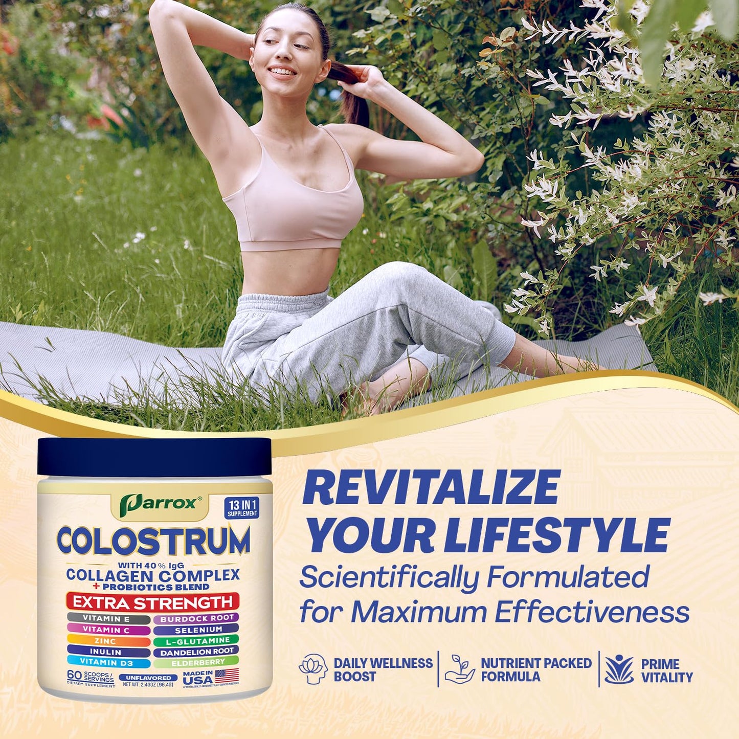 Parrox Colostrum Powder 40% IgG - 60 Servings, Unflavored