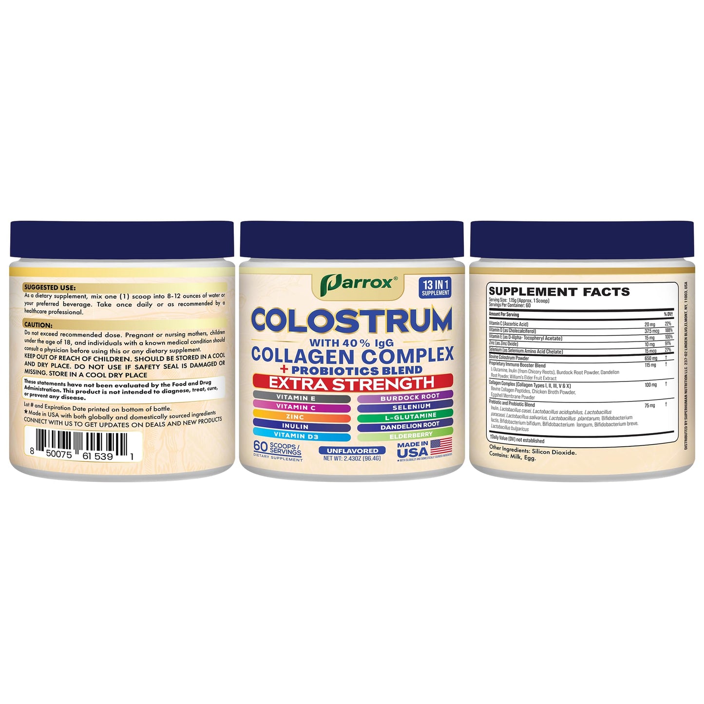 Parrox Colostrum Powder 40% IgG - 60 Servings, Unflavored