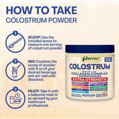 Parrox Colostrum Powder 40% IgG - 60 Servings, Unflavored