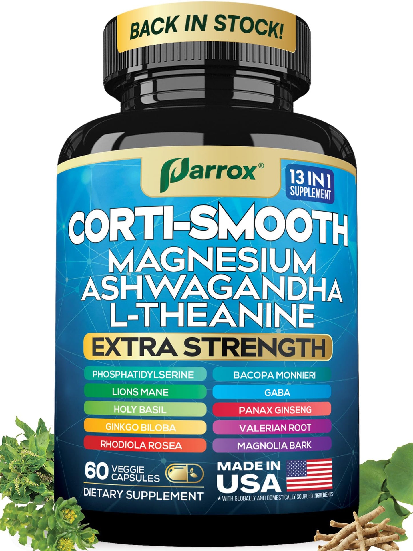 Parrox Corti-Smooth Cortisol Support Supplement (60 Caps) – Magnesium, L-Theanine, Ashwagandha
