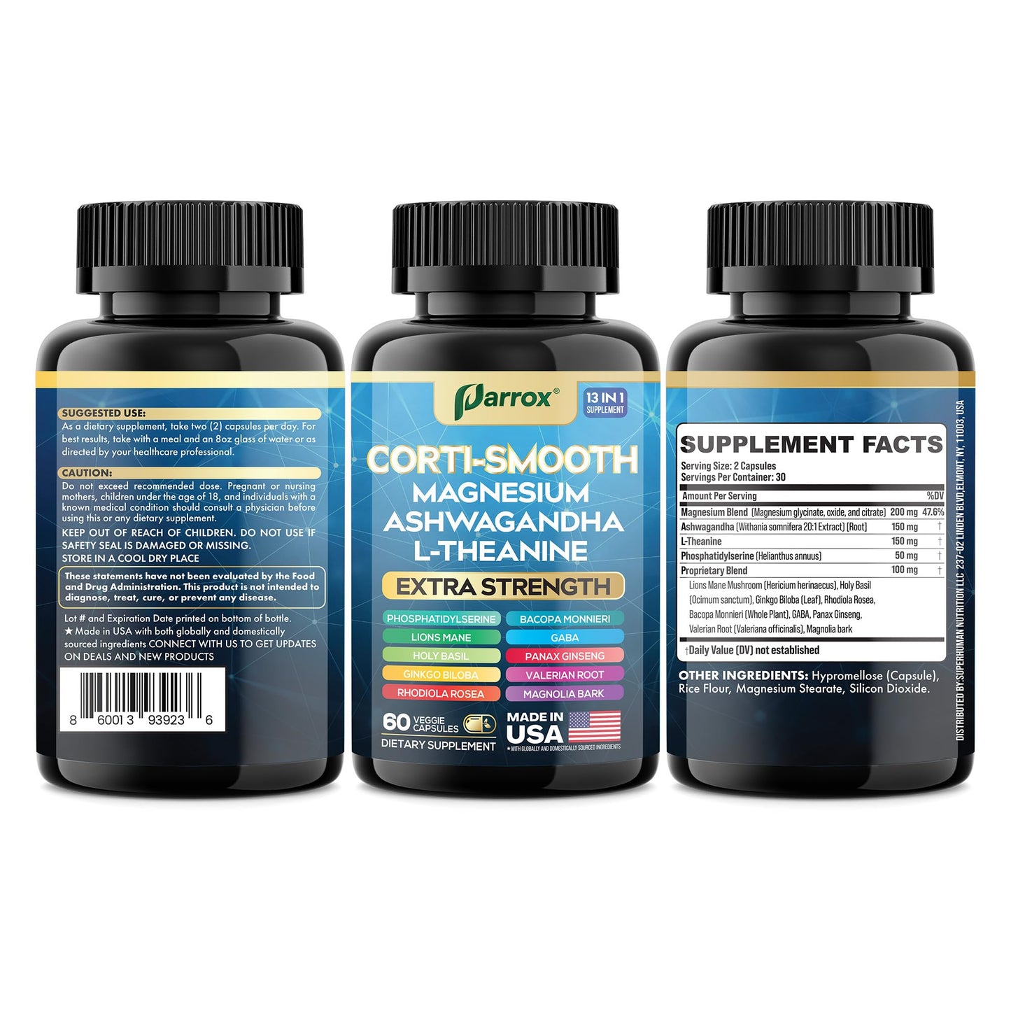 Parrox Corti-Smooth Cortisol Support Supplement (60 Caps) – Magnesium, L-Theanine, Ashwagandha