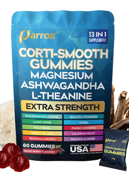 Parrox Corti-Smooth Gummies – Cortisol Support with Magnesium & Adaptogens | 60 Mixed Berry Gummies