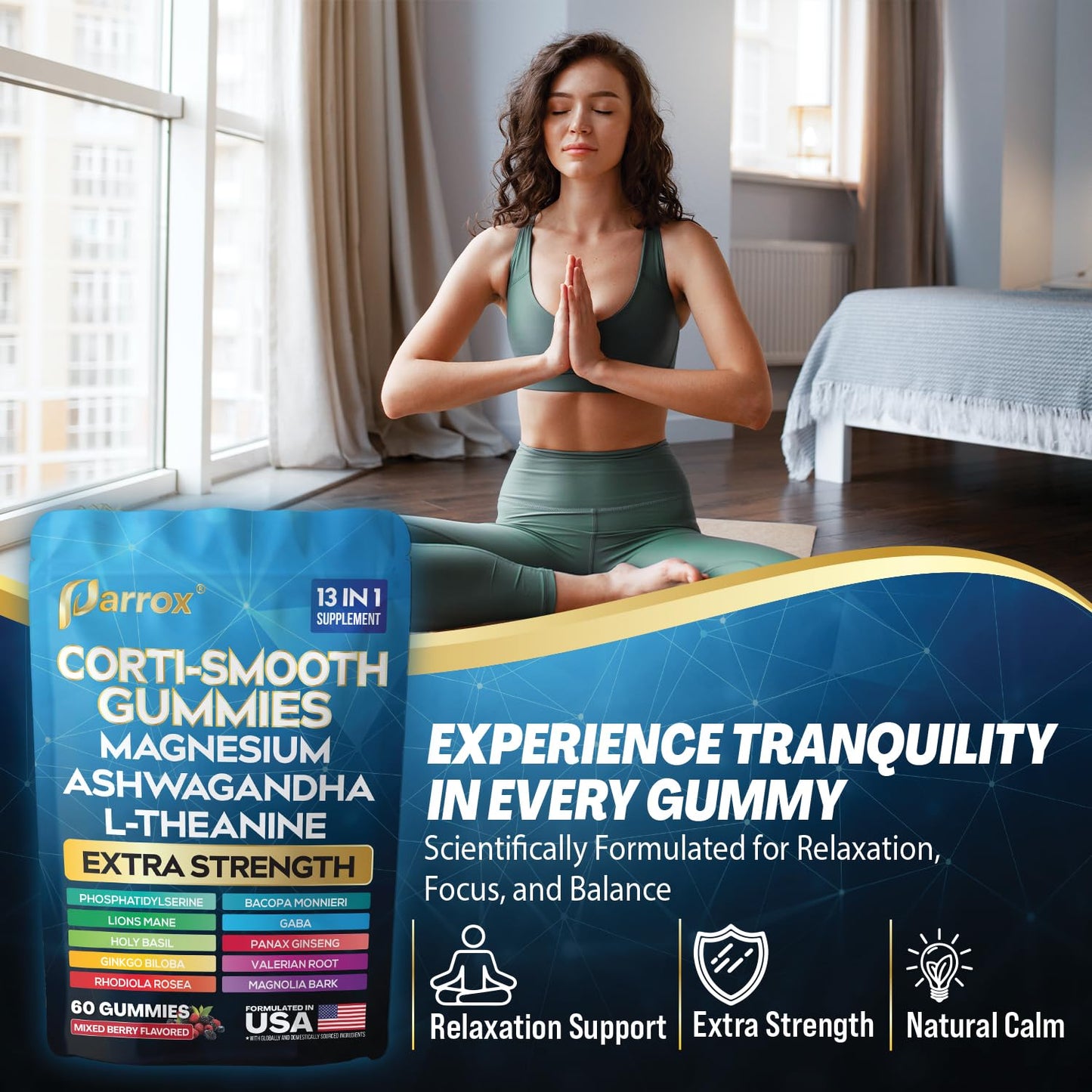 Parrox Corti-Smooth Gummies – Cortisol Support with Magnesium & Adaptogens | 60 Mixed Berry Gummies
