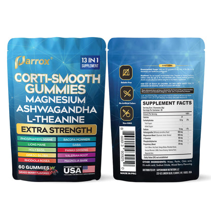 Parrox Corti-Smooth Gummies – Cortisol Support with Magnesium & Adaptogens | 60 Mixed Berry Gummies