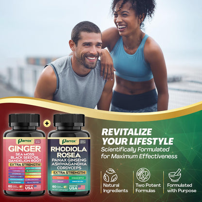 Parrox Dynamic Duo Herbal Bundle – Ginger & Rhodiola (60 Caps Each)