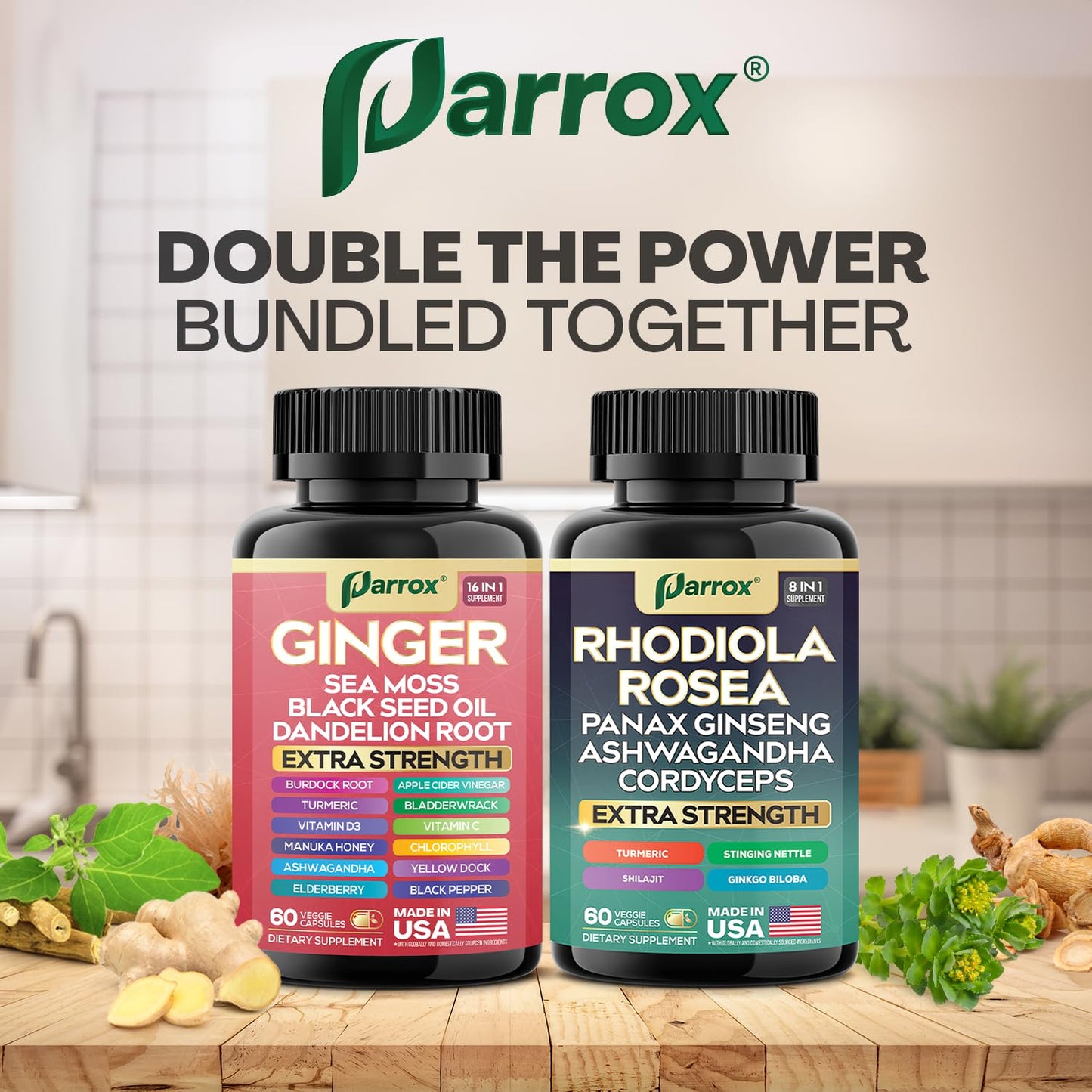 Parrox Dynamic Duo Herbal Bundle: Ginger & Rhodiola 2-Pack