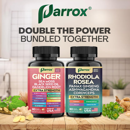 Parrox Dynamic Duo Herbal Bundle – Ginger & Rhodiola Capsules (3 Pack)