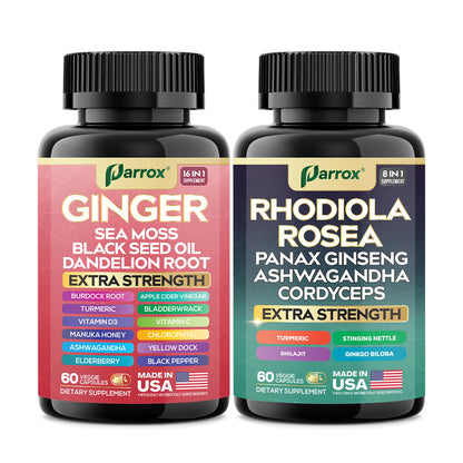 Parrox Dynamic Duo Herbal Bundle – Ginger & Rhodiola Capsules (3 Pack)