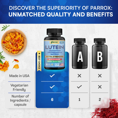 Parrox Lutein & Zeaxanthin Eye Health Supplement – 60 Capsules | Plant-Based Vision Support