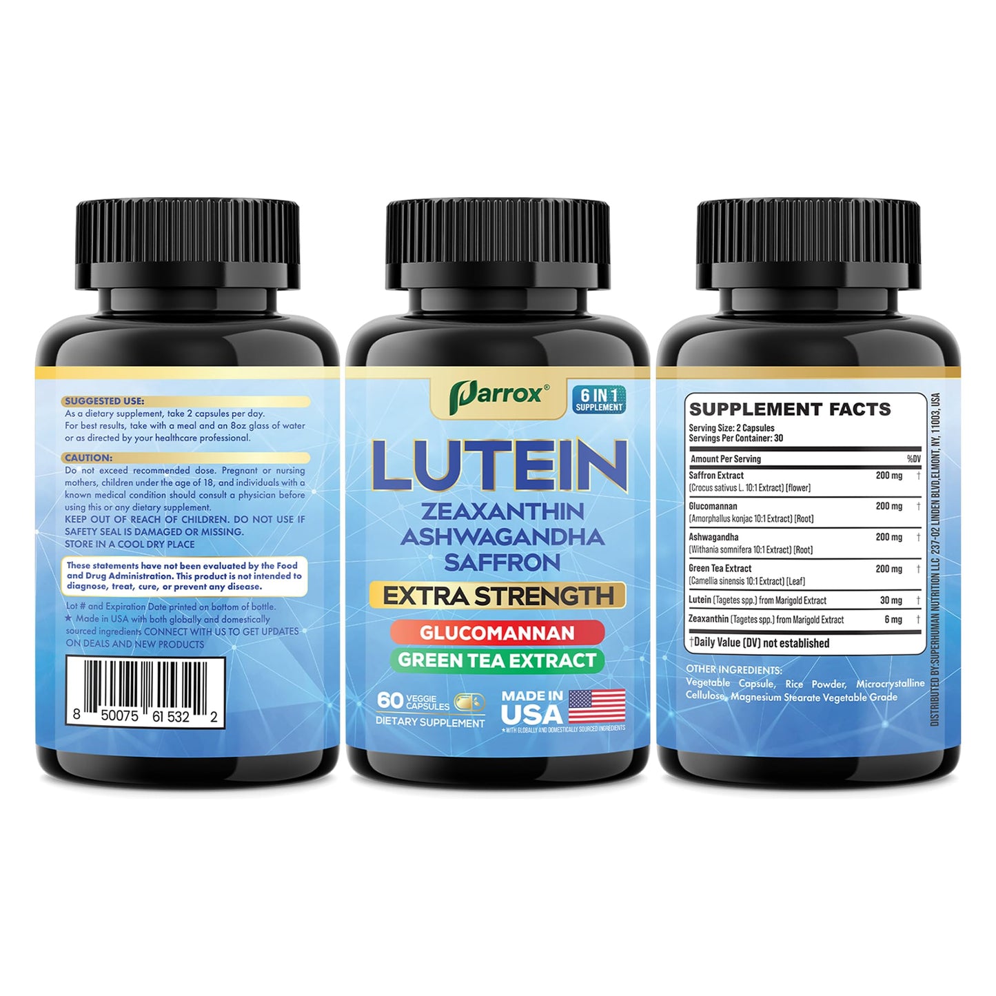 Parrox Lutein & Zeaxanthin Eye Health Supplement – 60 Capsules | Plant-Based Vision Support