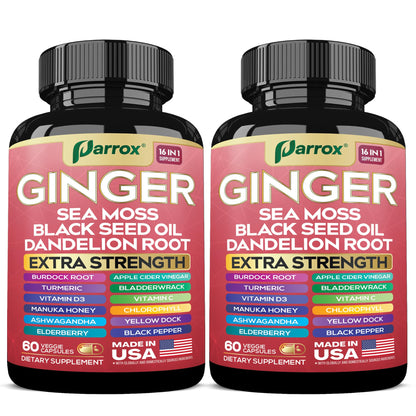 Parrox Ginger 16-in-1 Formula – Ginger, Black Seed Oil, Turmeric & Sea Moss (2 Pack)