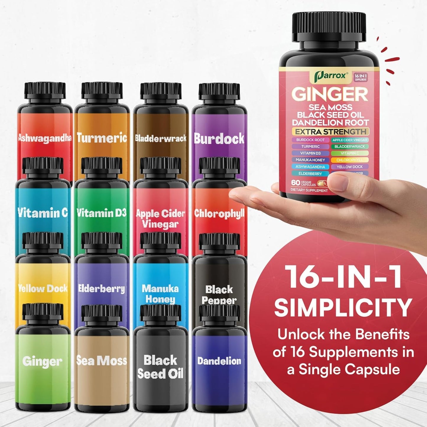 Parrox Ginger 16-in-1 Formula – Ginger, Black Seed Oil, Turmeric & Sea Moss (2 Pack)
