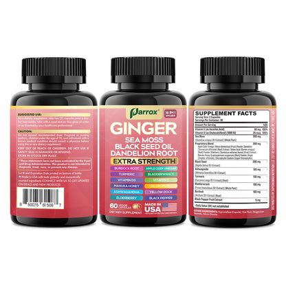 Parrox Ginger 16-in-1 Formula – Ginger, Black Seed Oil, Turmeric & Sea Moss (2 Pack)