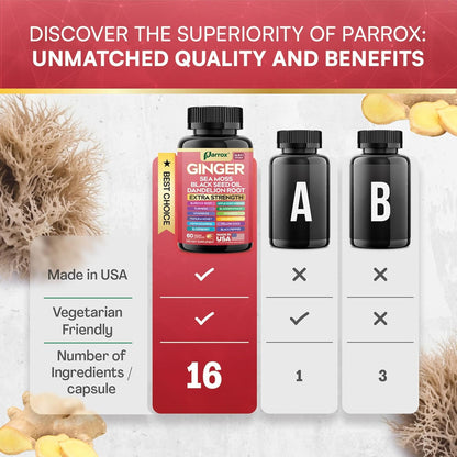 Parrox Ginger 16-in-1 Formula – 3 Pack | Ginger, Turmeric, Sea Moss & More