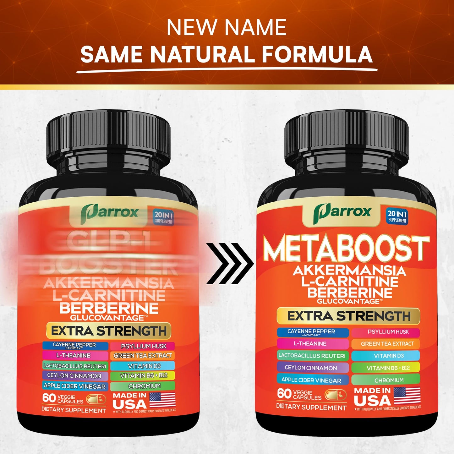 Parrox GLP-1 Booster – 20-in-1 Plant-Based Formula (60 Caps) with Akkermansia & Probiotics