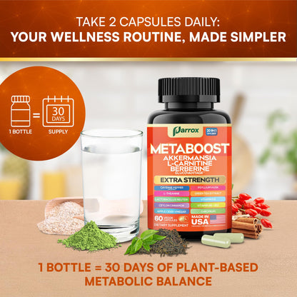 Parrox GLP-1 Booster – 20-in-1 Plant-Based Formula (60 Caps) with Akkermansia & Probiotics