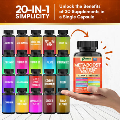 Parrox GLP-1 Booster – 20-in-1 Plant-Based Formula (60 Caps) with Akkermansia & Probiotics