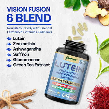 Parrox 6-in-1 Lutein & Zeaxanthin Eye Health Supplement – 2 Pack (60-Day) – Plant-Based Formula