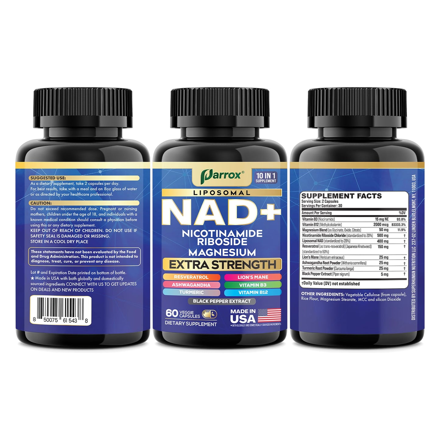 Parrox NAD+ Supplement – Liposomal NAD+, NR, B3 & B12 | 10-in-1