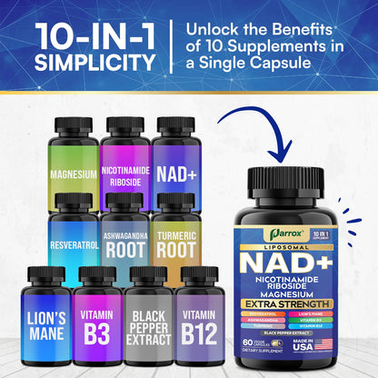 Parrox NAD+ 10-in-1 Supplement with Liposomal NAD+ - 2-Pack