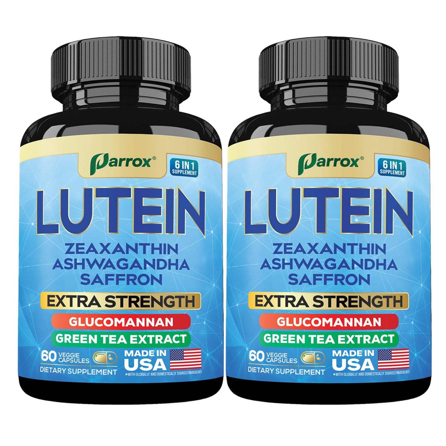 Parrox 6-in-1 Lutein & Zeaxanthin Eye Health Supplement – 2 Pack (60-Day) – Plant-Based Formula
