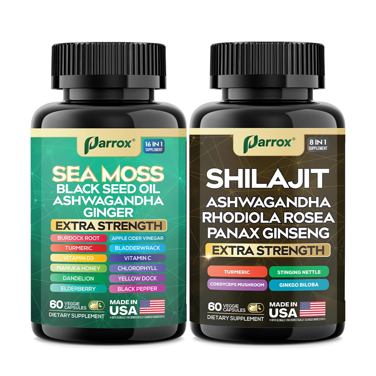 Parrox Dynamic Vitality Bundle (2 Pack) – Shilajit, Sea Moss 350mg & 22 Plant-Based Ingredients