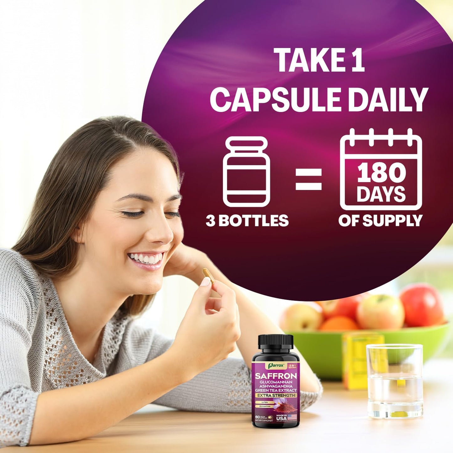 Parrox Saffron Supplement 6-Month Supply (3-Pack) – Vision Support & Daily Wellness