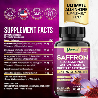 Parrox Saffron Supplement with Glucomannan & Ashwagandha – 4 Month Supply