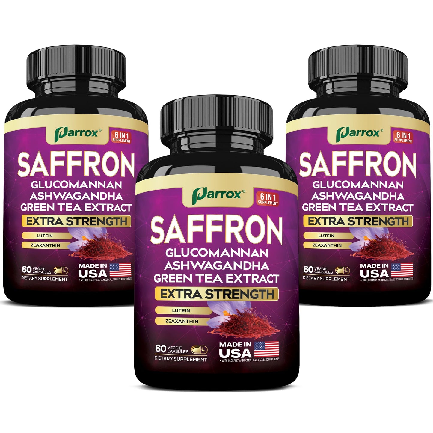 Parrox Saffron Supplement 6-Month Supply (3-Pack) – Vision Support & Daily Wellness